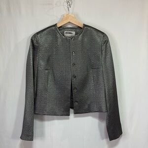 👂🏽 Worth silk grey metallic silk blend collarless short blazer: